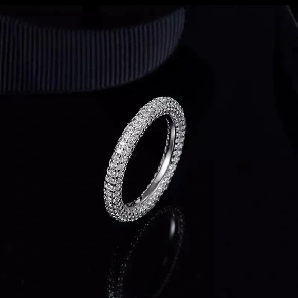 New Woman’s 18K Gold Plated Sterling Silver 3 Row White Sapphire Eternity Ring - Picture 9 of 10